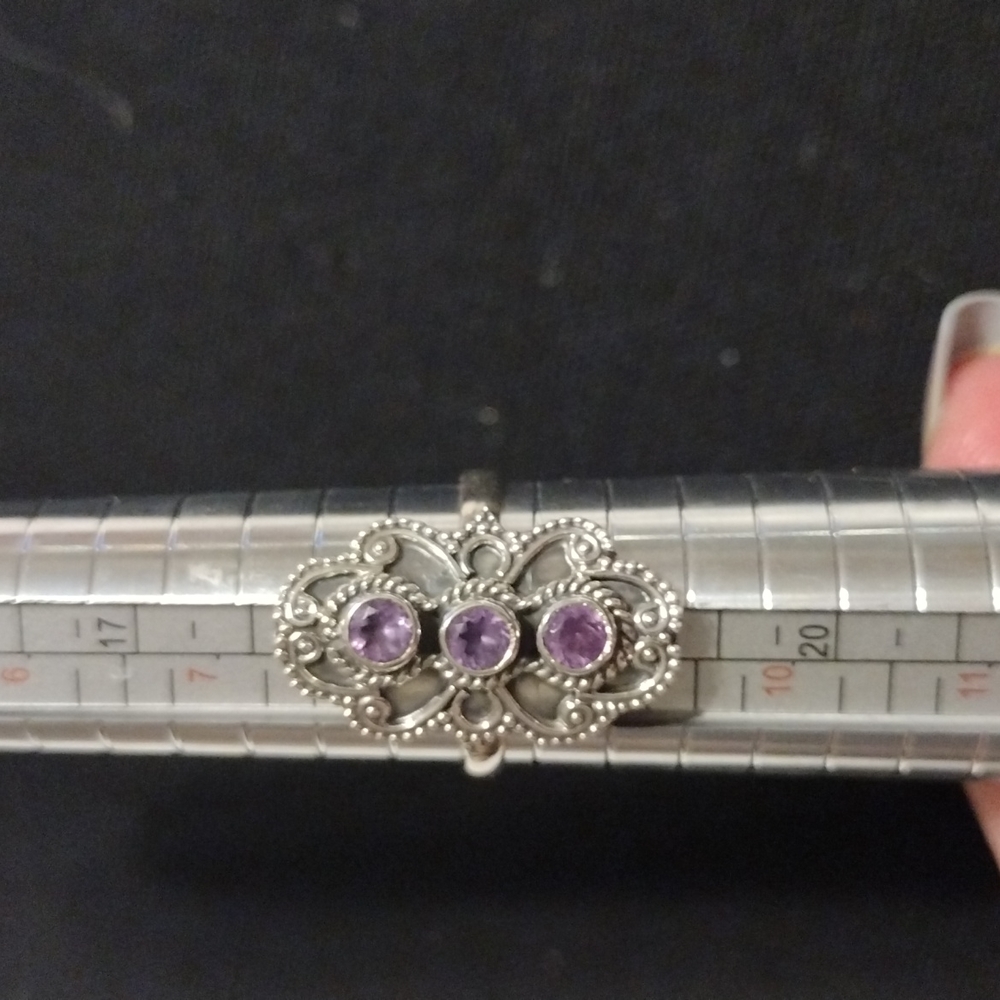 Amethyst Sterling Silver Filigree Ring Size 8.5